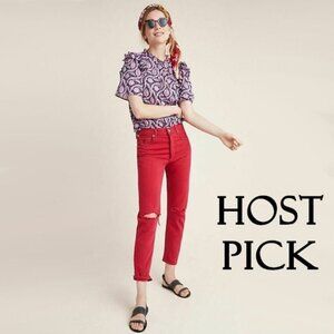 NWT Citizens of Humanity red high rise straight leg crop jeans, 23